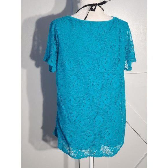 LEO & NICOLE LASCE BLOUSE SHORT SLEEVE COTTON/NYLON SIZE XL - Picture 5 of 6